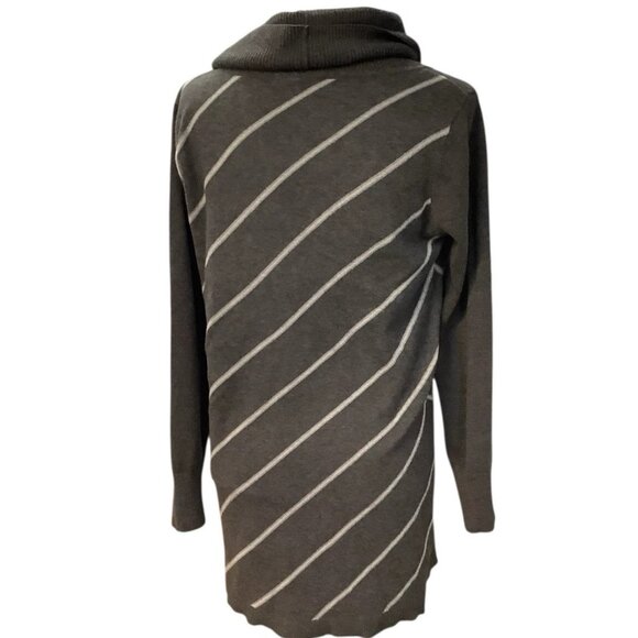 White House Black Market Pullover Wrap Sweater Gray Striped Turtleneck Womens M - Picture 2 of 10
